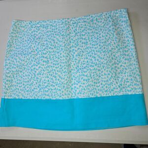 Michael Kors Stretch Cotton Turquoise Animal Print Satin Lined Mini Skirt 16